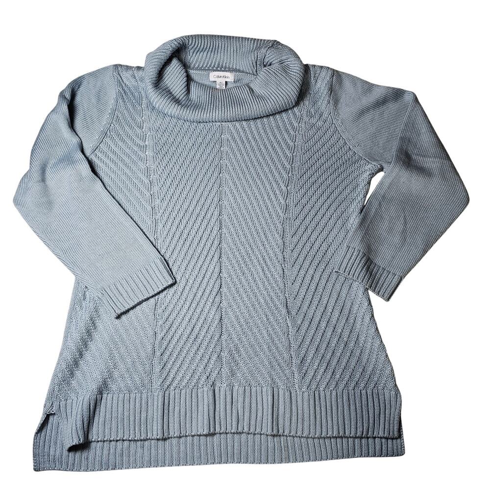 Calvin Klein Baby Blue Patterned Cowl Neck Sweater Soft Silky Feel XL